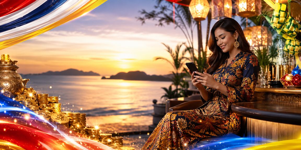 Pemain kasino mudah alih di Kota Kinabalu menggunakan telefon dengan motif batik